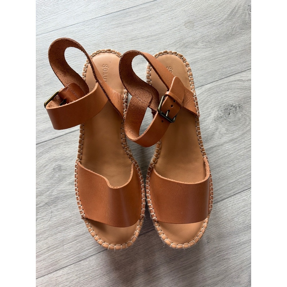 Soludos Minorca‎ High Platform Sandals Tan Leather Espadrille Wedge Womens 11 - Picture 3 of 5